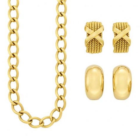 Gold Chain Necklace and Pair of 